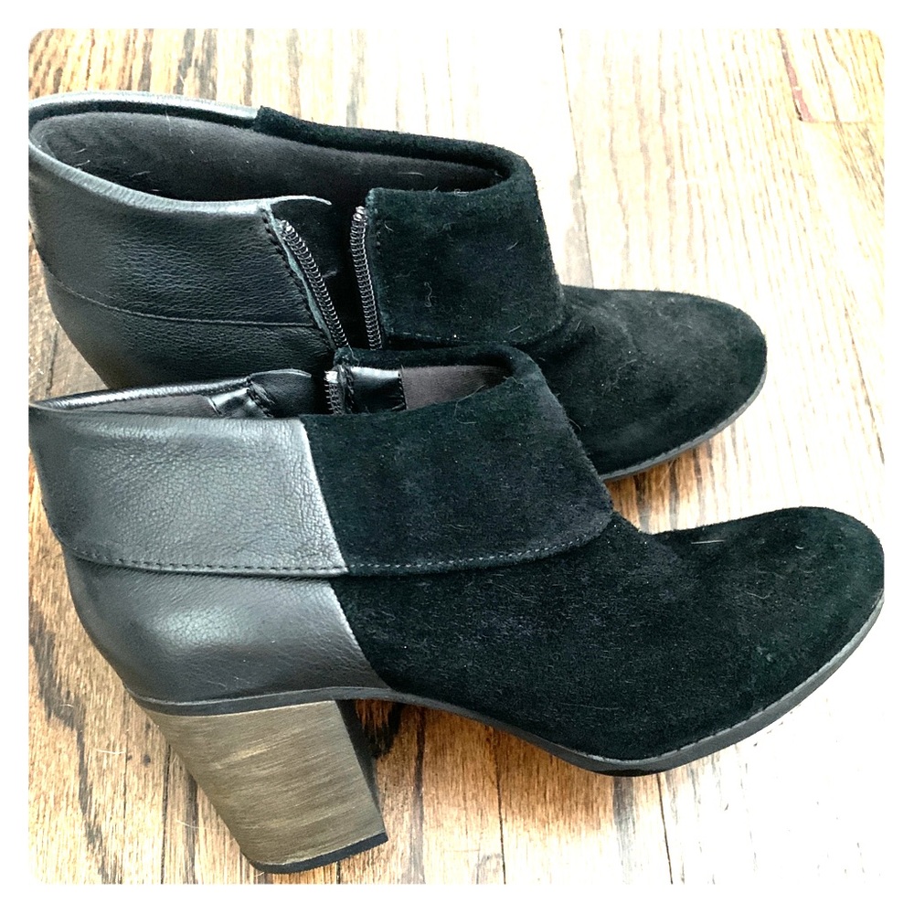 Clark’s Soft Cusion Suede Booties with Brown Heel